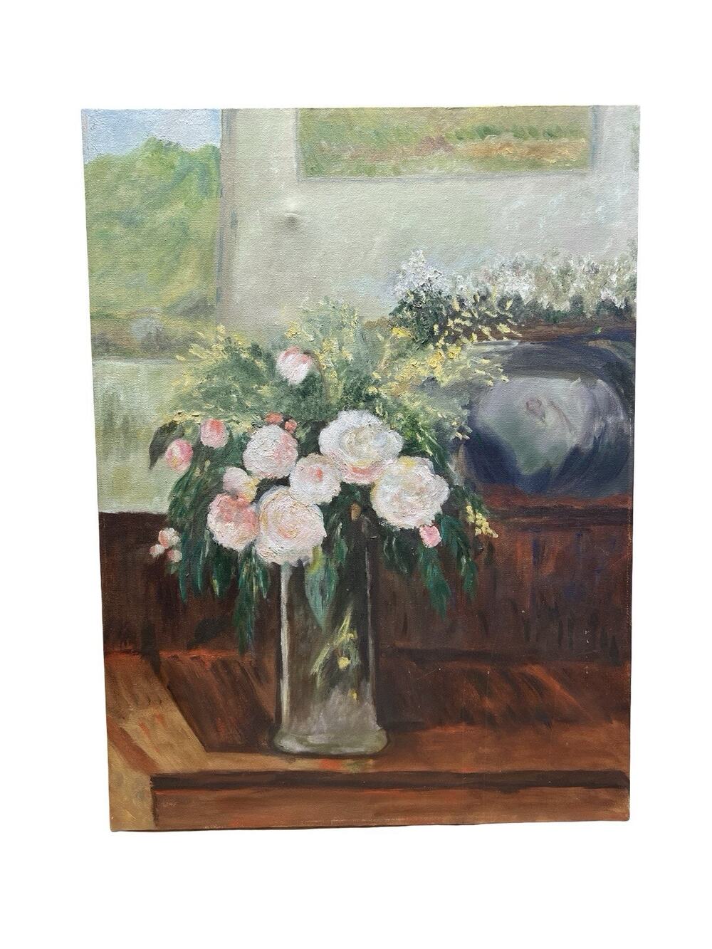 PINK ROSES in Vase OIL Painting Art Floral Still Life Unframed 18"x24"